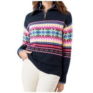 Talbots Womens 1/4 Zip Mockneck Multi Color Fair Isle Sweater Size M NWT